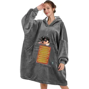 customized USB Heated Wearable Blanket Hoodie with sleeves Cozy Sherpa Sweatshirt Therapy Heat Blanket with Hood