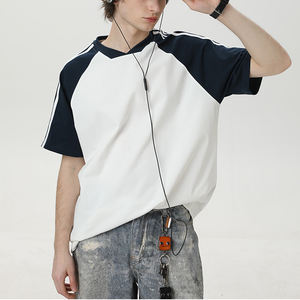 Camiseta a Rayas de Estilo Retro Americano al por Mayor, Personalizada, 260 g/m², 100% Algodón, Talla Grande, Cuello en V, Hombros Caídos, Unisex, Suave - Product Image 2