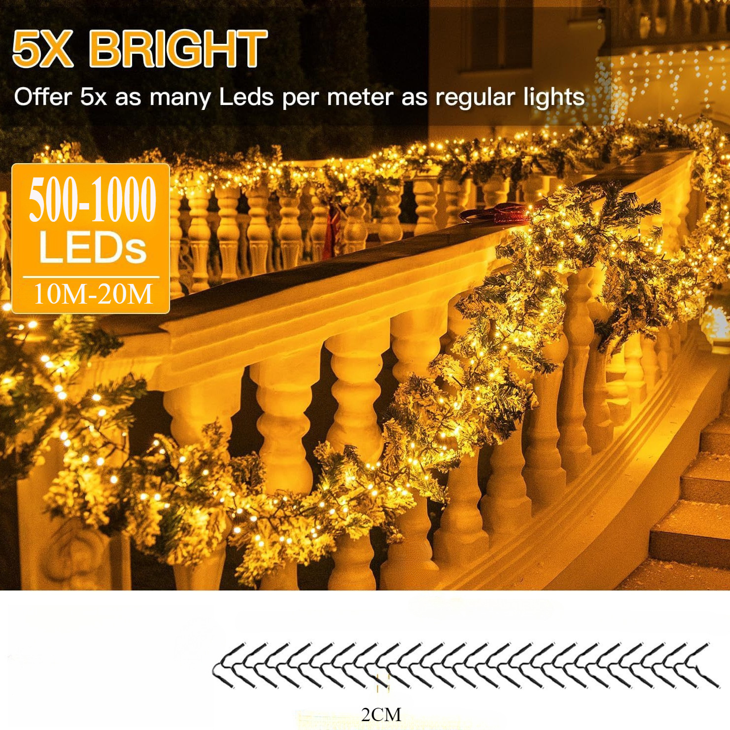 HLL Christmas LED Firecrackers String Lights - 8 Function Fairy Garland for Indoor Outdoor Decoratio