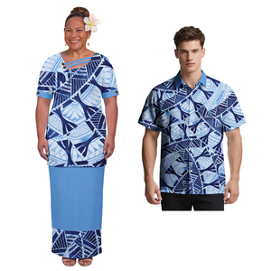 Ensemble de vêtements de couple au design tendance : Chemises classiques <span class=keywords><strong>pour</strong></span> hommes et Puletasi élégant <span class=keywords><strong>pour</strong></span> femmes, ensemble 2 pièces, tenue de couple polynésienne. - Product Image 2
