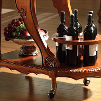 Chariot de service de style antique, chariot à vin rouge pour cocktails d'hôtel, chariot de bar en bois massif de style américain, mobilier pour la maison et l'hôtellerie