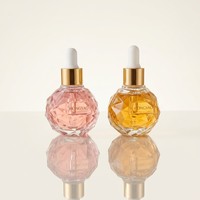 Flacon compte-gouttes en verre de 30 ml en forme de boule avec zone pour étiquette, pour sérum, huile essentielle pour le visage, emballage cosmétique de luxe OEM, logo personnalisé