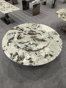 Table ronde en quartzite naturelle, renard argenté, avec plateau tournant - Product Image 5