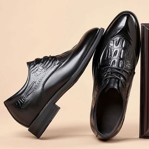 Chaussures de ville pour hommes en cuir véritable, style britannique, richelieu avec talonnette intégrée et détails embossés, pour le quotidien professionnel - Product Image 5