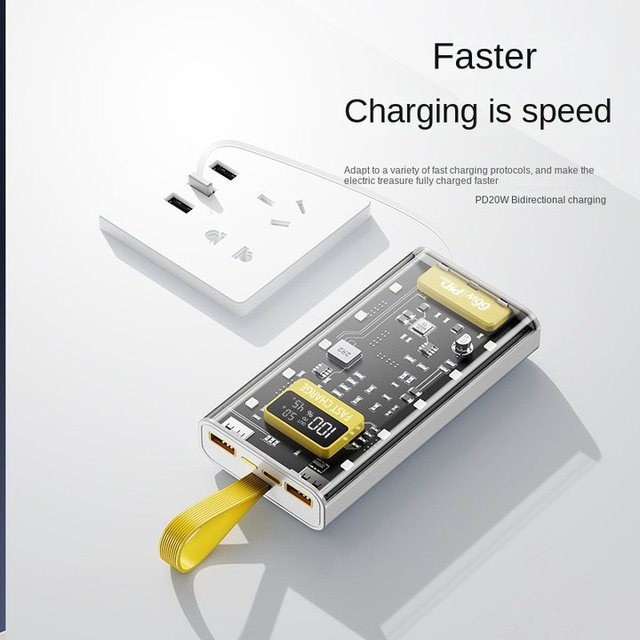 20000mah Portable Power Bank 66w Pd Fast Charging Power Bank With Charging Cable High Capacity