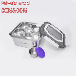 Conteneur à salade en acier inoxydable écologique OCPO HOME 60oz, plateau à vinaigrette à 3 compartiments, bols en métal imprimés en 3D, vente en gros, personnalisable - Product Image 1