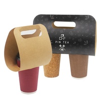 Plateau de transport en papier kraft pour servir et emporter des gobelets à café et à jus, porte-boissons pratique