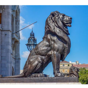 曲陽大型装飾屋外金属製動物彫刻 座像 アンティークブロンズ等身大ガーデンライオン像 屋外用 - Product Image 2