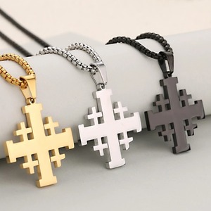 Collier avec pendentif croix en acier inoxydable, bijoux catholiques chrétiens, chaîne hip hop punk, cadeaux de baptême pour hommes et femmes, marque Sunling - Product Image 1