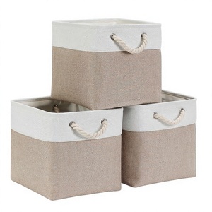 Large Modern Cooling Eco-Friendly Fabric Baskets with Handles <b>3</b> Pack Collapsible <b>Storage</b> <b>Bins</b> for Shelves Closet Organization - Product Image 2