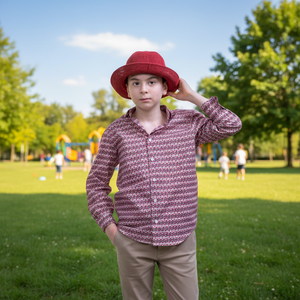 <b>Red</b> Floral Exve Itayan Collar Kids Shirt - Product Image 3