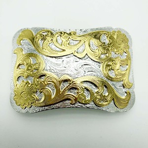 Hebilla de cinturón de latón macizo personalizada, logotipo de flor grabado en 3D de lujo, clip de cuentas doradas y plateadas, placa con nombre occidental, 40mm de ancho interno - Product Image 1