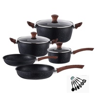 Batterie de cuisine antiadhésive en pierre Maifan, facile à nettoyer, avec poignée effet bois, revêtement en fer, comprenant poêle à frire, casserole à lait et accessoires – Vente chaude