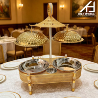 Matériel hôtelier de luxe : Réchaud de buffet en acier inoxydable doré de 12 L avec double cuve et couvercle suspendu pour restaurant