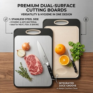 <b>Heavy</b> <b>Duty</b> Double Sided Steel Plastic Chopping Board for Commercial Non slip Large Kitchen Plastic Cutting Board with Handle - Product Image 6