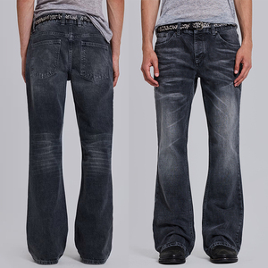 YUCE Vente en gros <span class=keywords><strong>de</strong></span> <span class=keywords><strong>jeans</strong></span> décontractés style streetwear, coupe évasée, en denim épais pour hommes, avec logo personnalisé - Product Image 3
