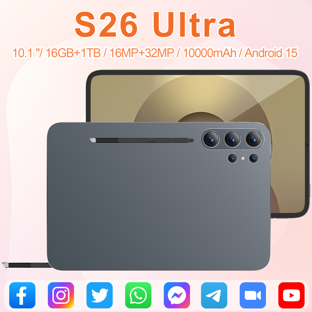 2026 S26 Ultra Android 15 Tablet 10.1 16GB 1TB Storage MTK Octa-Core 10000mAh 32MP HD Rear 16MP Front Camera 2560x1600 Tablet PC