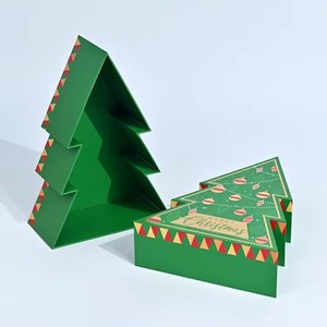 Caja de regalo única con forma de árbol de Navidad, hecha de papel reciclado, con tapa y base, personalizable según las necesidades. - Product Image 3