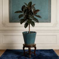 Pot de fleurs en céramique émaillée écologique et durable avec trou de drainage, texture gaufrée écaille de poisson mini turquoise-noir, pour jardin intérieur