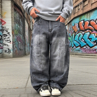 Pantalons en denim délavé écologique personnalisés EIDEO OEM ODM, de haute qualité, style Y2K vintage, coupe droite, 14 oz, designs pour hommes