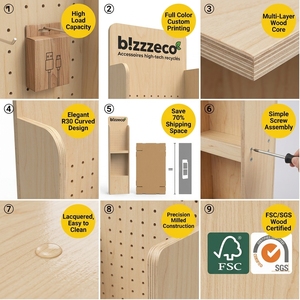 Custom Wooden <strong>Pegboard</strong> Display Stand Floor Hook Rack for Mobile Phone Accessories Cables Chargers Retail Store POS Display OEM - Product Image 5