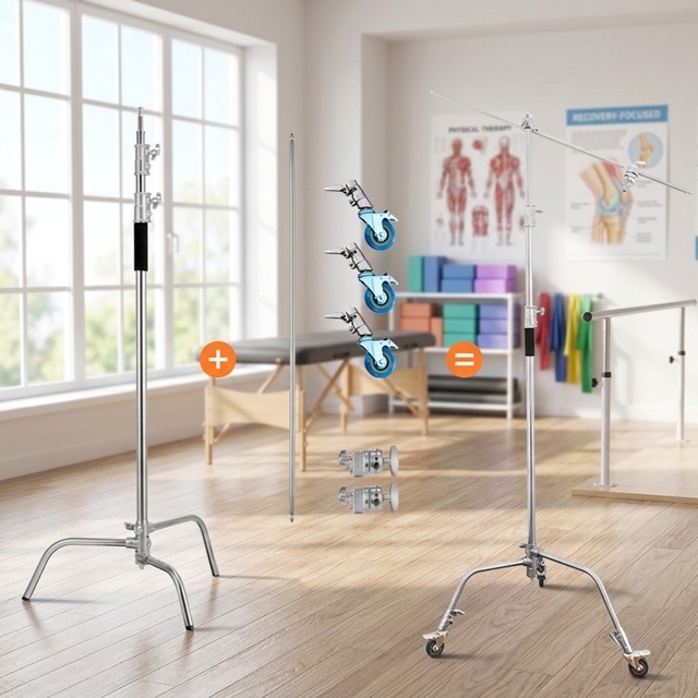 Professional 3-Wheel Heavy Duty C Stand Multi-Function Photography Studio Lighting Accessories with Caster Wheel