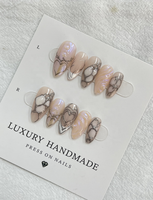 Lot de 10 faux ongles en PMMA, forme amande moyenne, avec perles, pré-dessinés, pour salon, à presser, magnifiques, de luxe, design personnalisé