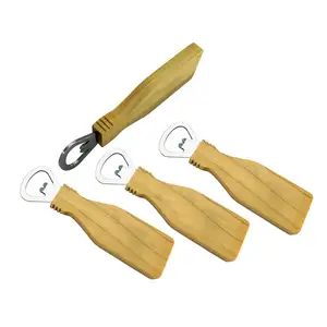 Wholesales Promotion Gift Custom Wooden Bottle Opener With Handle Stainless Steel Magnetic Beer Keychain Bottle Openers