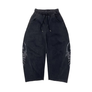 Pantalones de chándal anchos de lona estilo streetwear hip hop con cintura elástica y dobladillo ajustable para primavera - Product Image 1