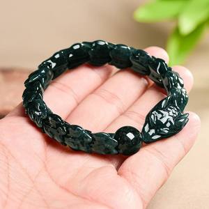 Pulsera de Jadeíta Natural con Diseño de Huesos de Dragón, Jade Azul Agua, UNISEX, Diseño Original, Estilo Chino, con Certificado de Tasación SL97 - Product Image 3