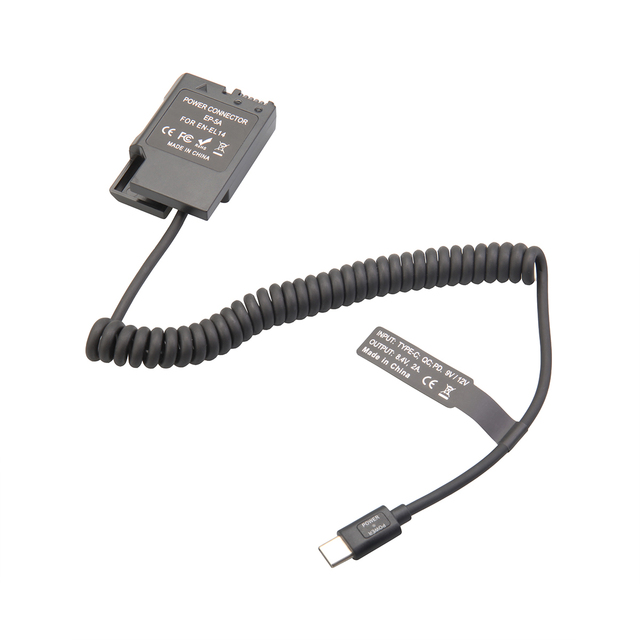 USB-C Type C DSLR EN-EL14 Camera Dummy Battery Charger Power Supply Spring Cable for nikon D3300 D3400 D3200 D3100 D5300