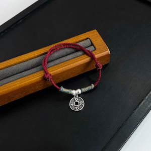 S925 Sterling Silver Chinese Style Coin <b>Bracelet</b> Red <b>Rope</b> Handwoven For Peace And Safety Everyday Wear - Product Image 1