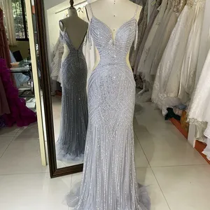 Prata fora do ombro luxuosos vestidos de baile modesta noite vestido 2023 sexy