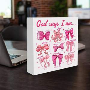 Bloque de Madera con Lazo Rosa y la Frase 'Dios Dice que Soy Coqueta' - Decoración Cristiana con Lazo Coqueta <span class=keywords><strong>para</strong></span> Habitación de Niñas - Product Image 4
