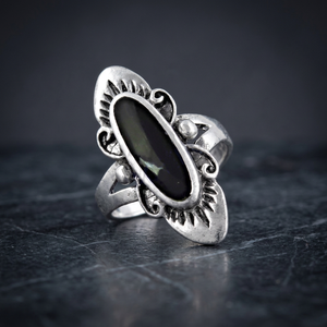 Natural Black Onyx Round Solid Sterling <b>Silver</b> Bezel Setting Double Layer <b>Adjustable</b> <b>Ring</b> for Women - Product Image 3