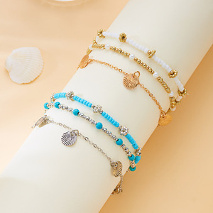 Conjunto de joyería chapada en oro Europeo Americano de 18 quilates, placa de estrella de mar, Concha, cadena de <span class=keywords><strong>pie</strong></span> de 3 piezas, accesorio de playa de verano versátil para regalos - Product Image 2