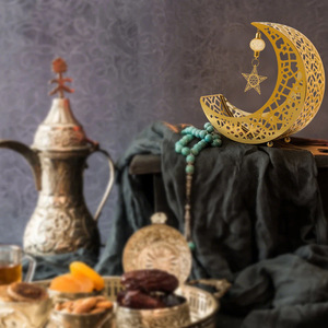 Golden Metal Islamic Moon Shaped Food Storage <strong>Tray</strong> Plate Eid Al-Fitr Blessings Non-Toxic Reusable <strong>Dessert</strong> <strong>Tray</strong> 22x21.5x8.5cm - Product Image 4