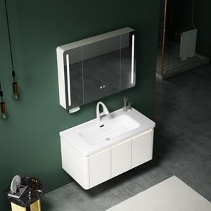 Nouveau <span class=keywords><strong>meuble</strong></span> <span class=keywords><strong>de</strong></span> <span class=keywords><strong>salle</strong></span> <span class=keywords><strong>de</strong></span> <span class=keywords><strong>bain</strong></span> en PVC imperméable <span class=keywords><strong>de</strong></span> style moderne et abordable avec miroir intelligent et lavabo en céramique en forme d'arc <span class=keywords><strong>pour</strong></span> hôtel et maison - Product Image 2