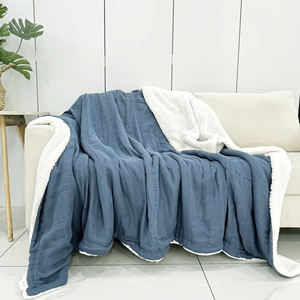 Mantas peludas azules para invierno, envío gratis, manta gruesa suave de doble capa para invierno, precio de muselina de algodón orgánico personalizado - Product Image 2