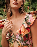 MLY Nouveau Bikini Imprimé Trois Pièces Split Sexy Maillot De Bain Taille Haute Avec Robe De Plage Longue À La Mode