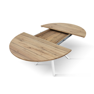 Gabri Extendable <b>Round</b> <b>Table</b> 120-170 Cm Rustic Oak Melamine Top <b>White</b> Iron Base Indoor Dining - Product Image 5