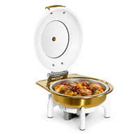 Chauffe-Plat de Luxe Allnice en Acier Inoxydable Blanc Doré avec Couvercle Visible pour Banquets et Hôtels
