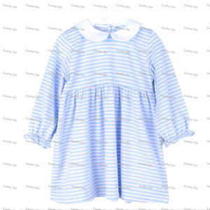 Printemps 2025 bébé fille robes rayé coton monogramme enfants robe pater col pan à manches longues enfants robes pour filles - Product Image 4