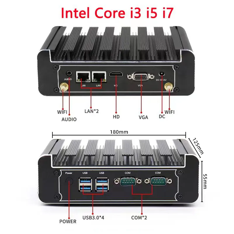 Intel Core i3 i5 i7 PC Mini, papan tunggal kecil komputer Desktop tanpa kabel dengan Ethernet ganda dan SSD + dukungan HDD