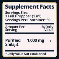 Gouttes liquides de Shilajit standardisées avec 40 % d'acide fulvique provenant de l'Himalaya, riches en 85 oligo-éléments, 1000 mg par portion