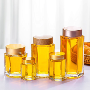 Lujo 50ml 100 140 180 280 360 Forma hexagonal Vidrio Comida Miel Mermelada Salsa Frascos con tapas de rosca - Product Image 2