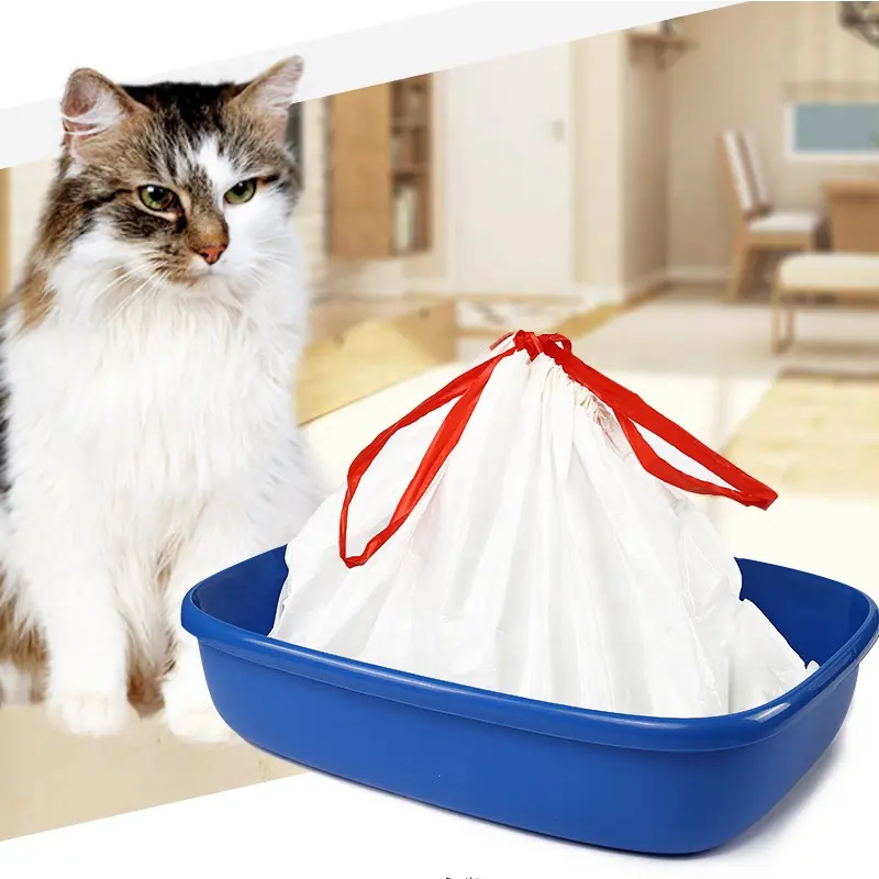 Compostable biyobozunur plastik İpli kedi çöp tepsisi kutu çöp çöp çöp Pan Liner kedi çöp ambalaj çanta için kedi kumu