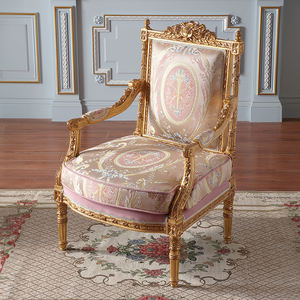 Ghế tựa lưng cao bằng gỗ nguyên khối chạm khắc cổ điển, bọc vải, sang trọng, dành cho phòng khách - Product Image 1