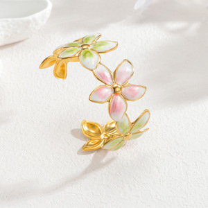 Şık Güzel 18 Ayar Altın Mori Tarzı Sevimli Zarif Takı Paslanmaz Çelik Özel Tatlı Yağ Çiçeği Bileklik Açık Bilezik Ayarlanabilir - Product Image 5