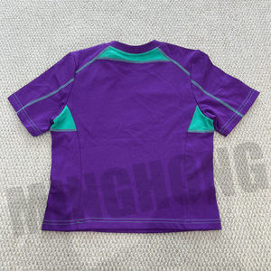 Camiseta recortada con estampado de alta calidad de punto de contraste estilo Y2K con bloque de color de malla personalizado - Product Image 5